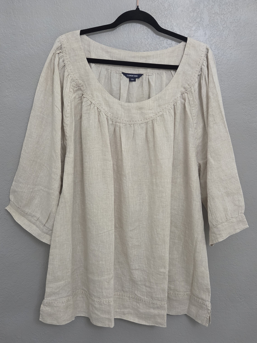 Lands' End Cream Scoop-Neck Linen-Blend Peasant Tunic